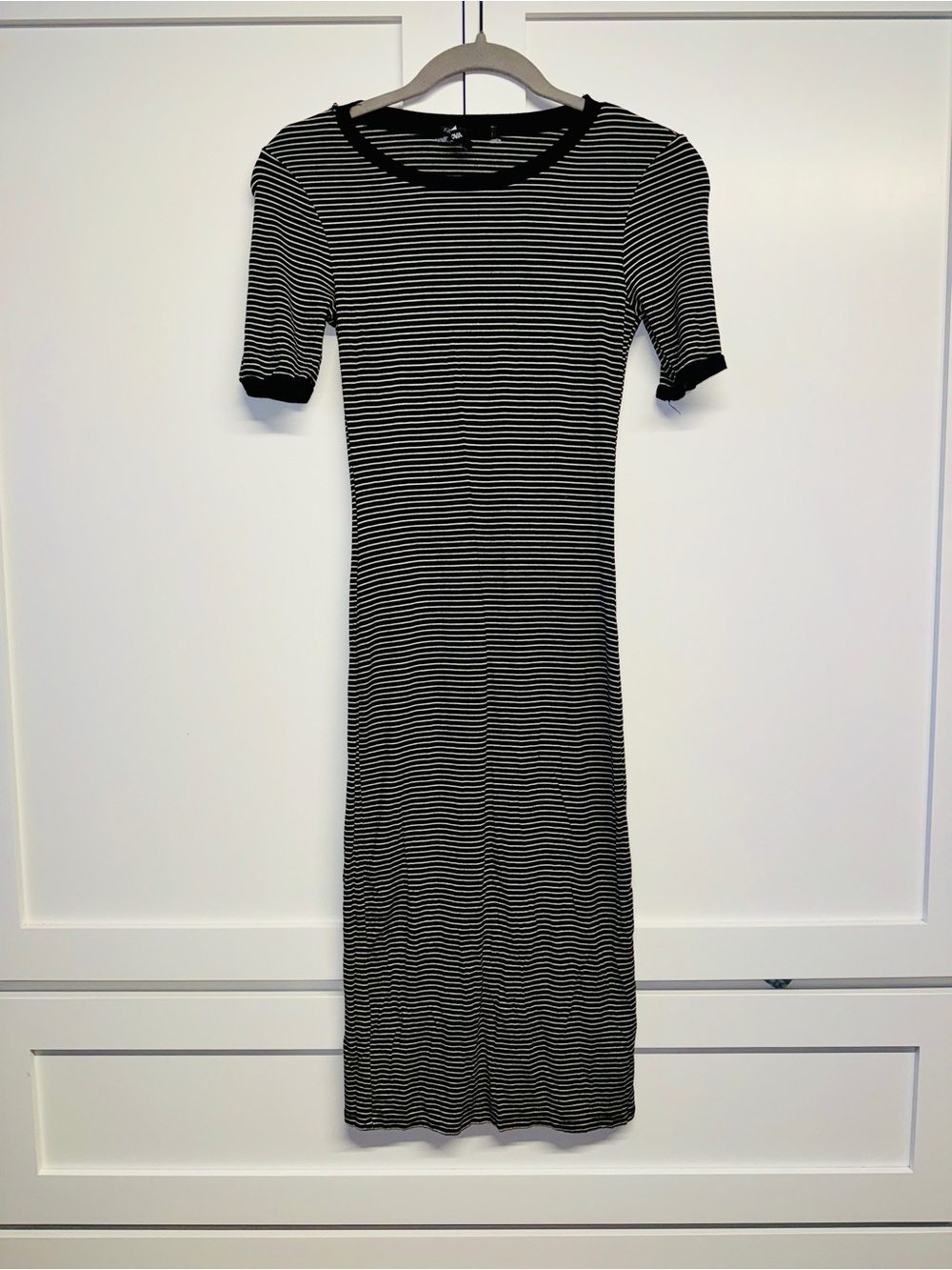 Fashion Nova Black and White Striped Midi Dress